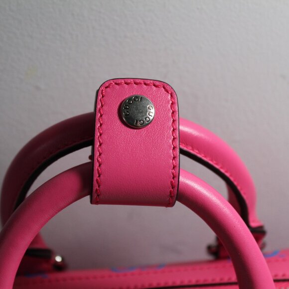 NWT Gucci Shoulder Bag GG Tennis Handbag Mini Pink Blue Top Handle Duffle 725292 - Picture 5 of 13